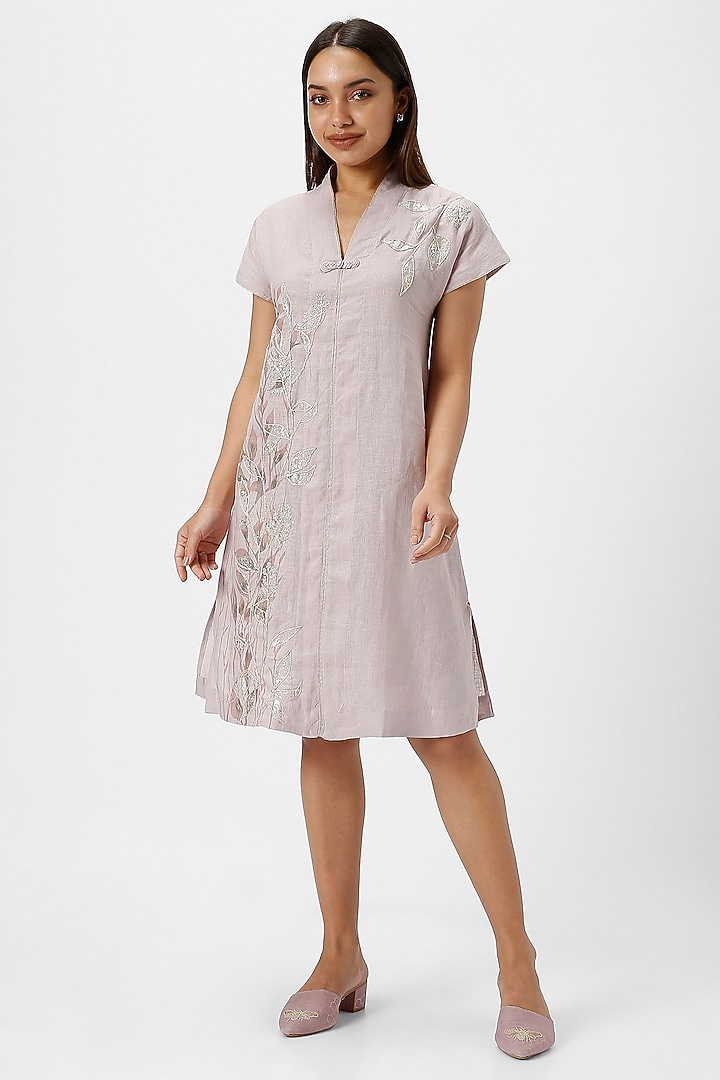 Macaroon-Colored Linen Thread Embroidered Summer Dress by Kaveri at Pernia's Pop Up Shop