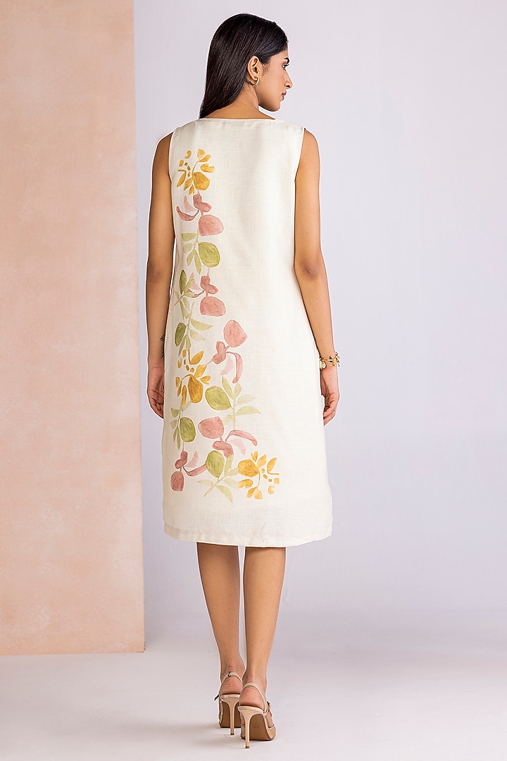 Sahara-Colored Linen Blend Printed Summer Dress by Kaveri at Pernia's Pop Up Shop