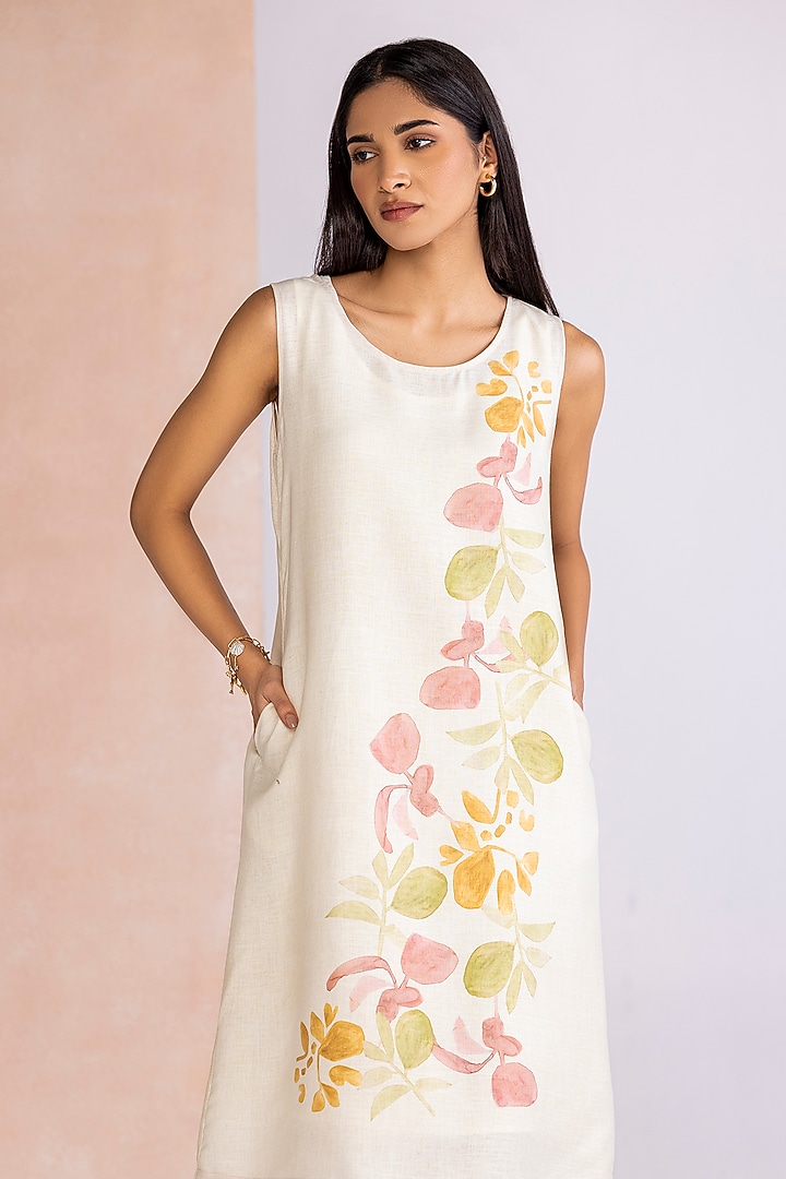 Sahara-Colored Linen Blend Printed Summer Dress by Kaveri at Pernia's Pop Up Shop