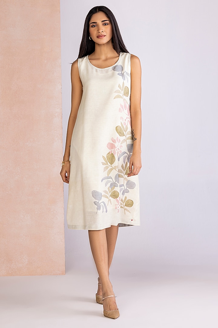 Artic-Colored Linen Blend Printed Summer Dress by Kaveri at Pernia's Pop Up Shop