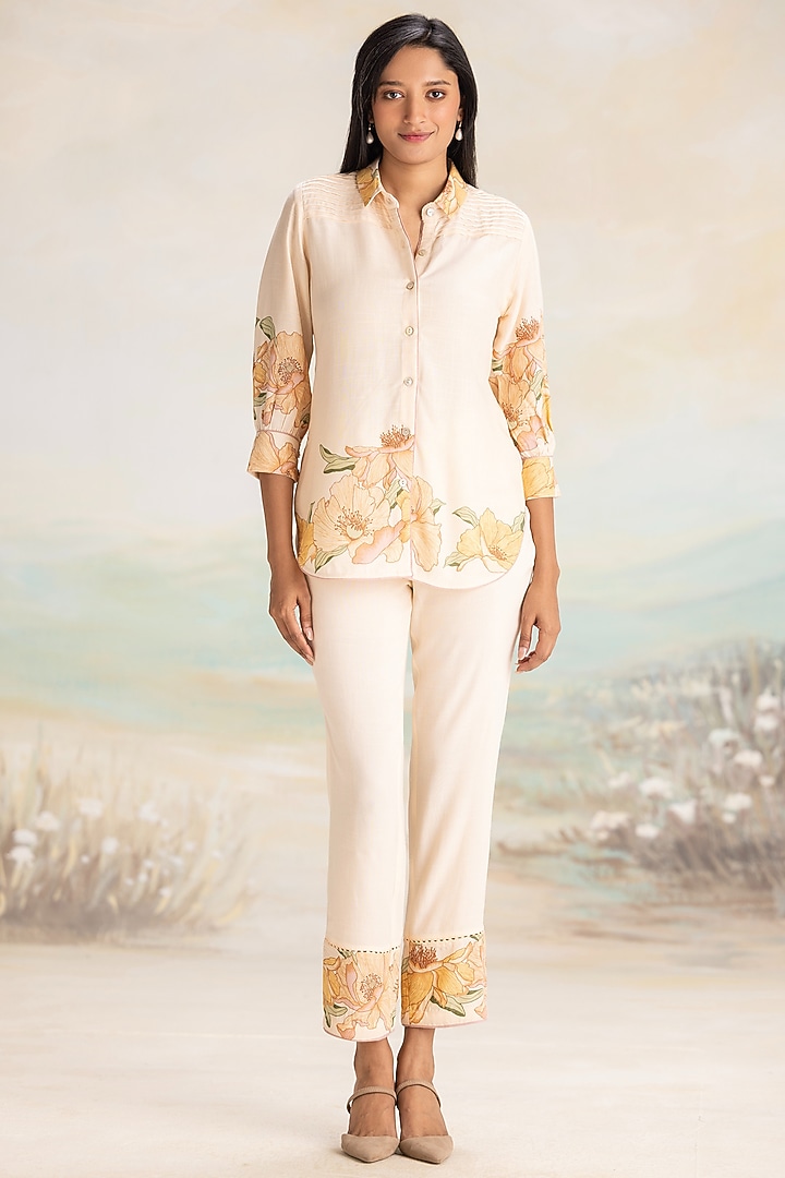 Nude-Colored Viscose Screen Printed Co-Ord Set by Kaveri at Pernia's Pop Up Shop