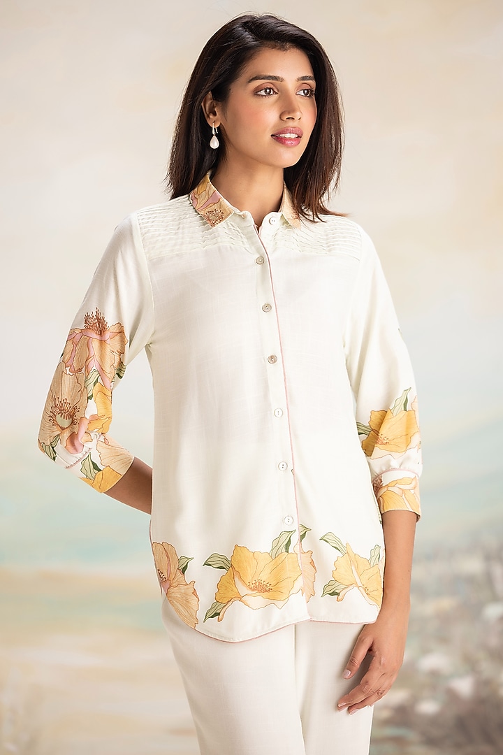 Bonny-Colored Viscose Screen Printed Button-Down Shirt by Kaveri at Pernia's Pop Up Shop