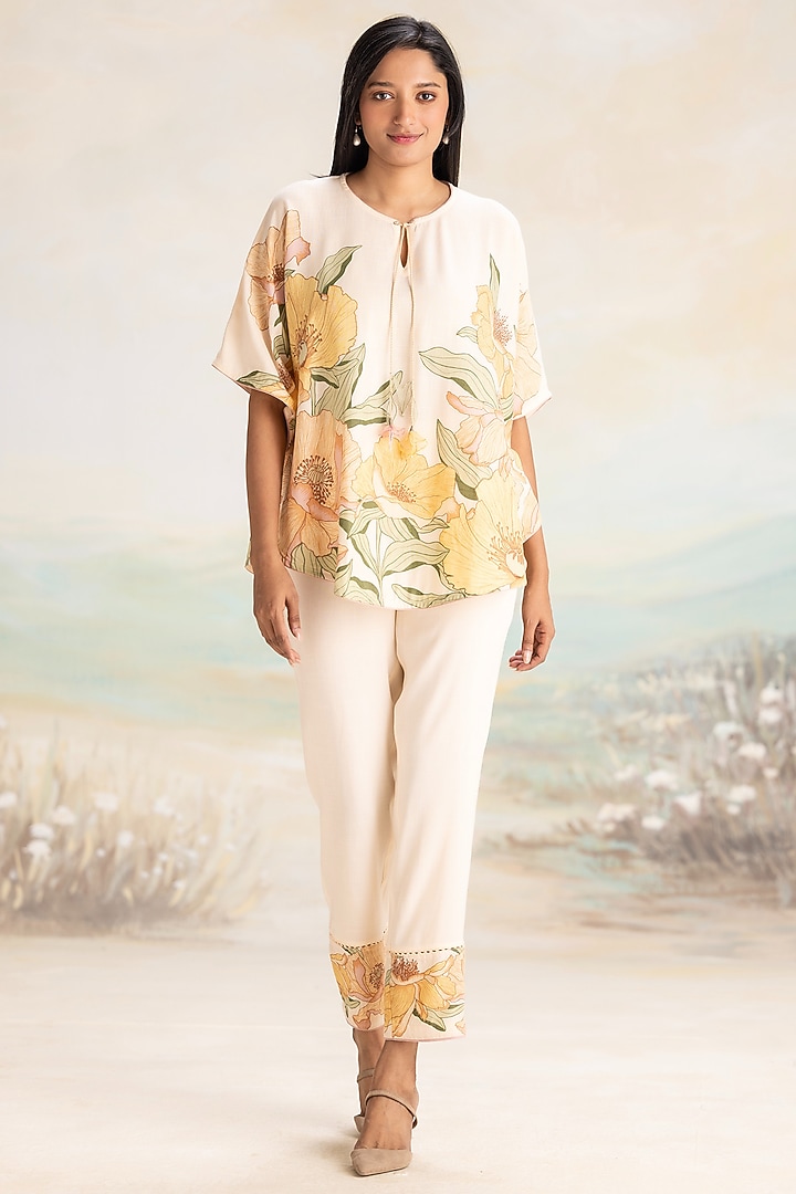 Nude-Colored Viscose Screen Printed Co-Ord Set by Kaveri at Pernia's Pop Up Shop