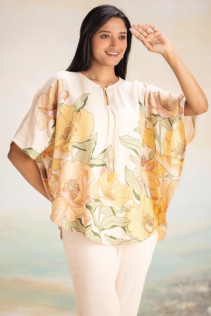 Nude-Colored Viscose Screen Printed Circular Top by Kaveri at Pernia's Pop Up Shop
