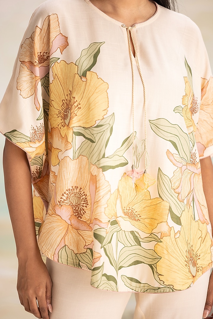 Nude-Colored Viscose Screen Printed Circular Top by Kaveri at Pernia's Pop Up Shop