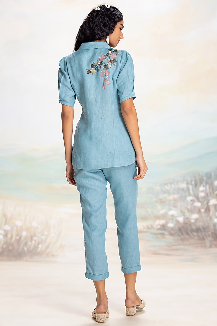 Lake-Colored Linen Tie-Up Co-Ord Set by Kaveri at Pernia's Pop Up Shop