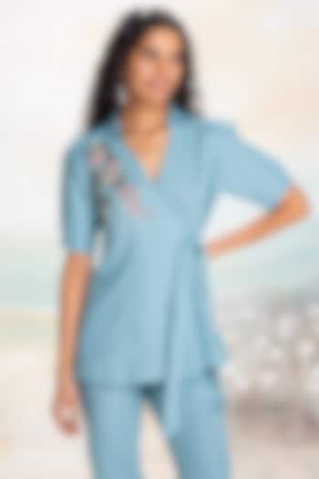 Lake-Colored Linen Wrap Top by Kaveri at Pernia's Pop Up Shop