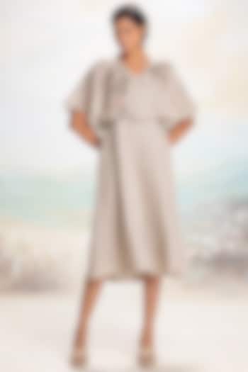 Natural Beige Linen Thread Embroidered Cape Vacation Dress by Kaveri at Pernia's Pop Up Shop