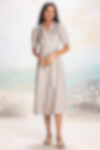 Natural Beige Linen Thread Embroidered Wrap Vacation Dress by Kaveri at Pernia's Pop Up Shop