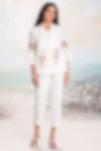White Linen Hand-Screen Printed Co-Ord Set by Kaveri at Pernia's Pop Up Shop