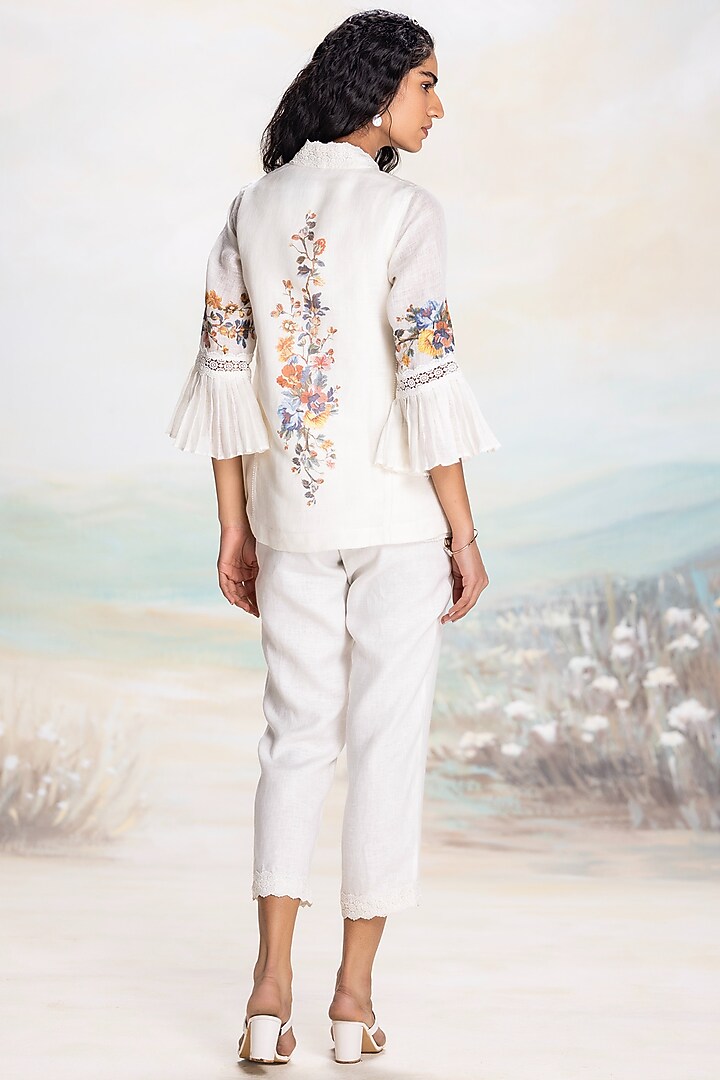 White Linen Hand-Screen Printed Co-Ord Set by Kaveri at Pernia's Pop Up Shop