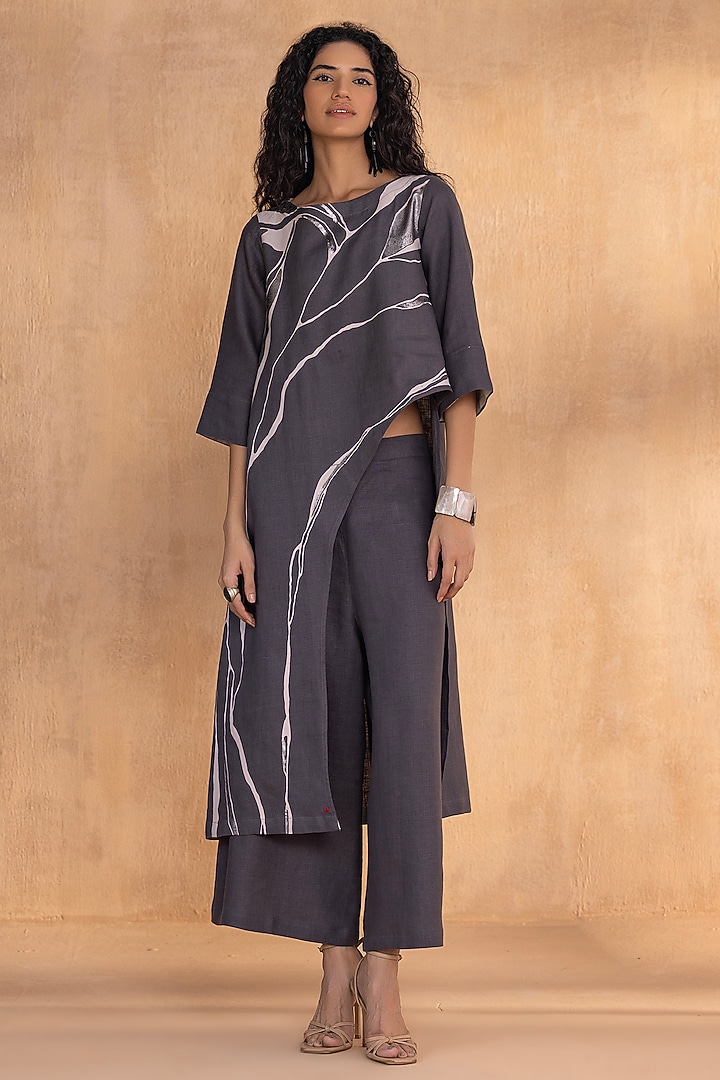 Charcoal Cotton Printed Co-Ord Set by Kaveri at Pernia's Pop Up Shop
