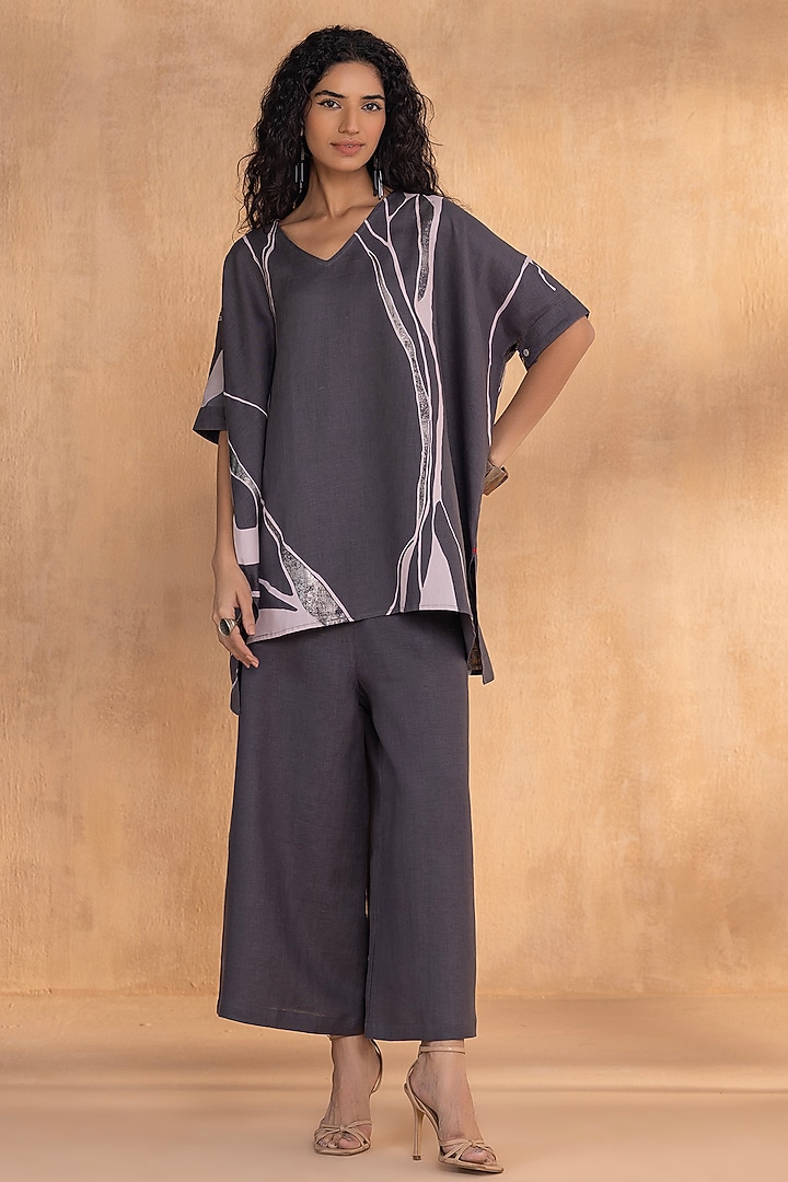 Charcoal Linen Printed Co-Ord Set by Kaveri at Pernia's Pop Up Shop