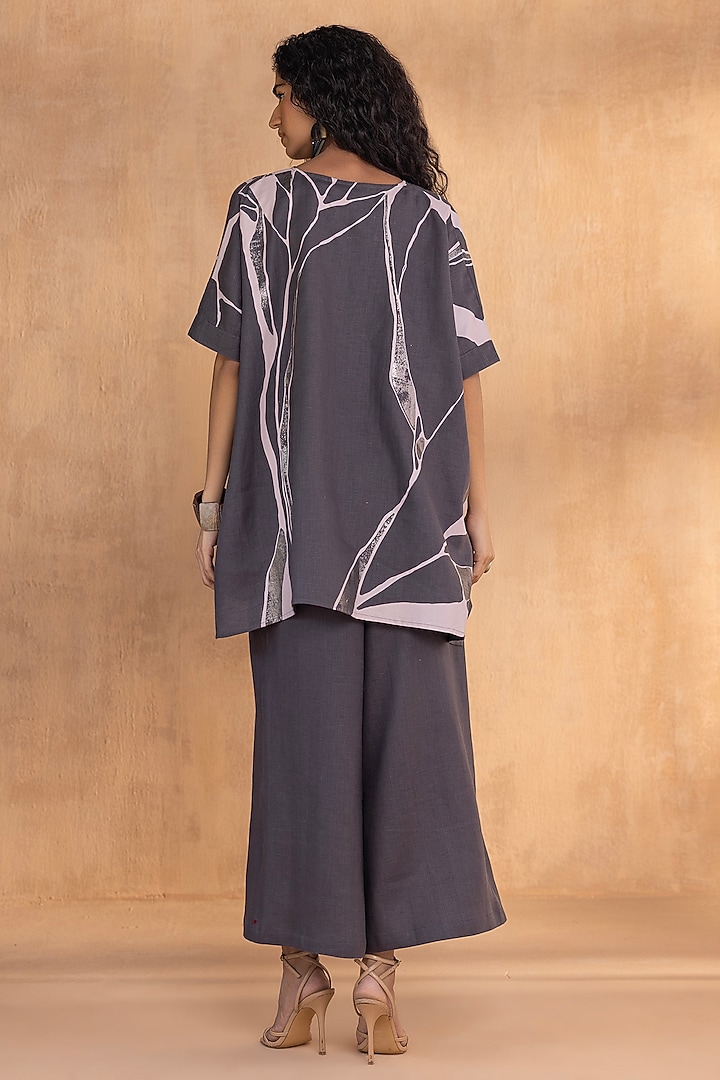 Charcoal Linen Printed Co-Ord Set by Kaveri at Pernia's Pop Up Shop