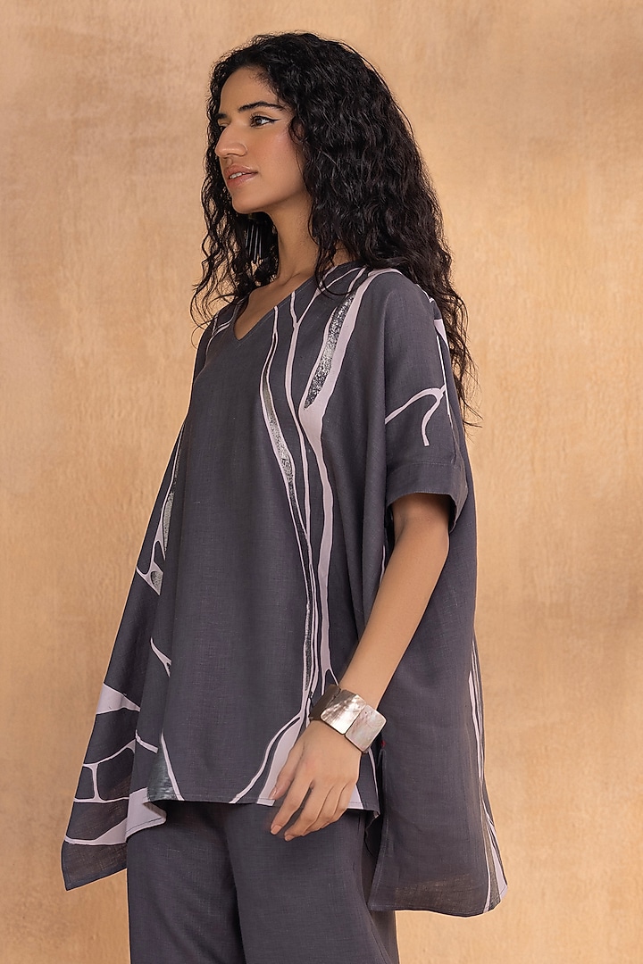 Charcoal Linen Printed Co-Ord Set by Kaveri at Pernia's Pop Up Shop