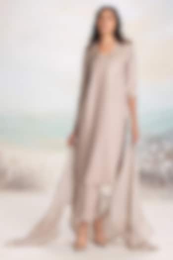 Cement Grey Linen Embroidered Kurta Set by Kaveri at Pernia's Pop Up Shop