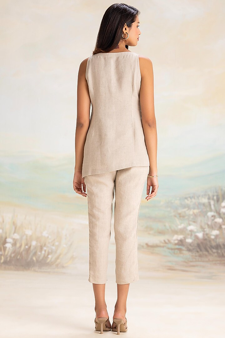 Natural & Off-White Linen Hand Screen Printed Co-Ord Set by Kaveri at Pernia's Pop Up Shop