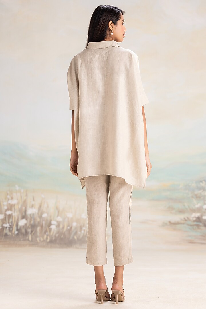 Natural & Off-White Linen Hand Screen Printed Co-Ord Set by Kaveri at Pernia's Pop Up Shop