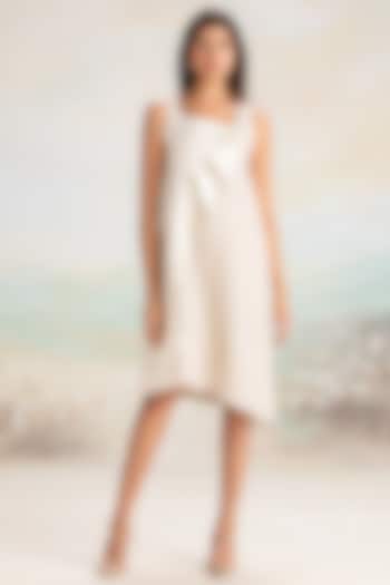Natural & Off-White Linen Hand Screen Printed Asymmetrical Summer Dress by Kaveri at Pernia's Pop Up Shop