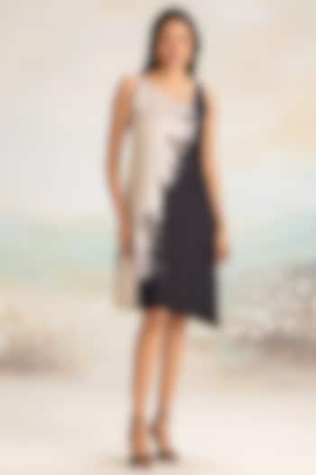Natural & Black Linen Hand Screen Printed Asymmetrical Summer Dress by Kaveri at Pernia's Pop Up Shop