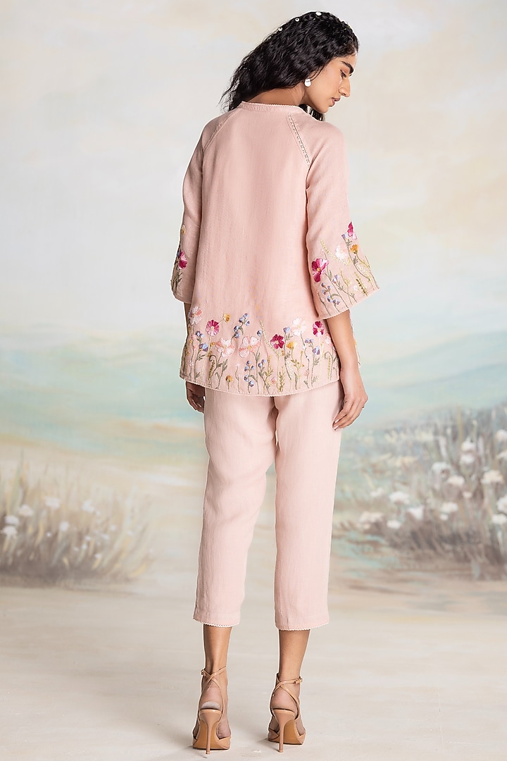 Dusty Rose Linen Thread Embroidered Co-Ord Set by Kaveri at Pernia's Pop Up Shop
