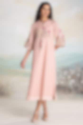Dusty Rose Linen Thread Embroidered Vacation Dress by Kaveri at Pernia's Pop Up Shop