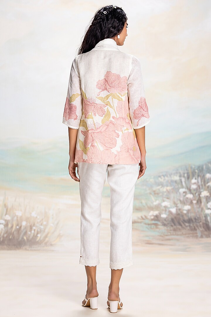 Off-White & Pink Linen Hand Screen Printed Co-Ord Set by Kaveri at Pernia's Pop Up Shop
