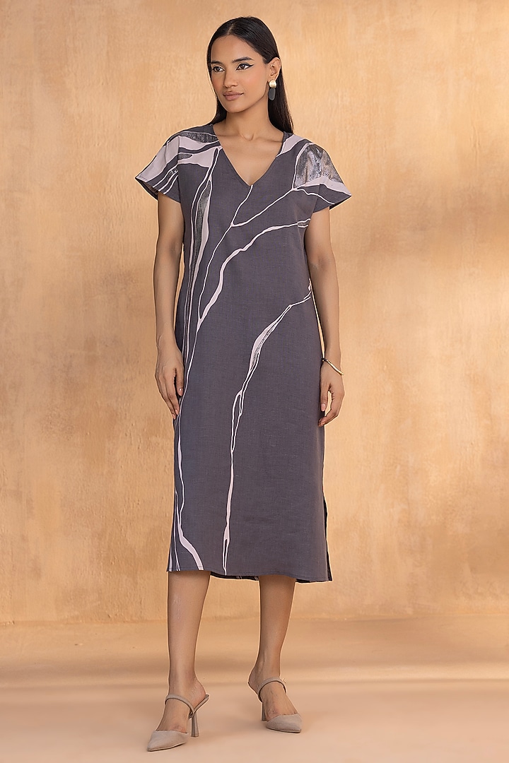 Natural-Colored Linen Printed Summer Dress by Kaveri at Pernia's Pop Up Shop