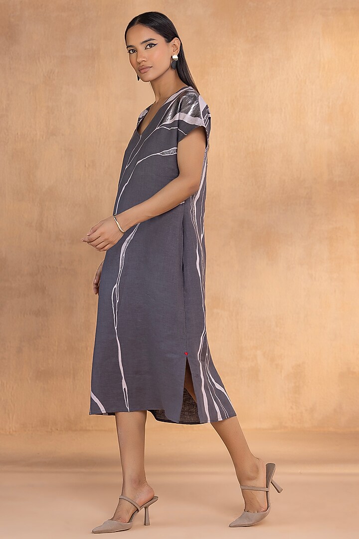 Natural-Colored Linen Printed Summer Dress by Kaveri at Pernia's Pop Up Shop