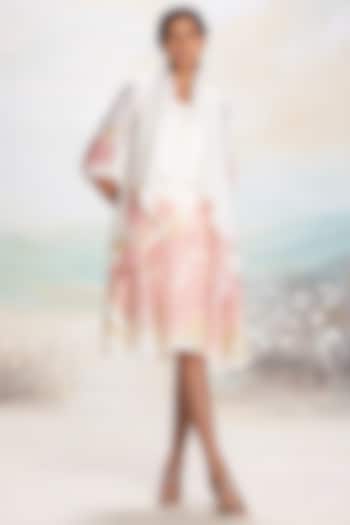 Off-White & Pink Linen Hand Screen Printed Jacket Vacation Dress by Kaveri at Pernia's Pop Up Shop