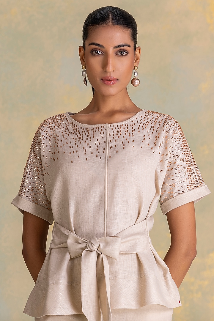 Natural Beige Linen Blend Co-Ord Set by Kaveri at Pernia's Pop Up Shop