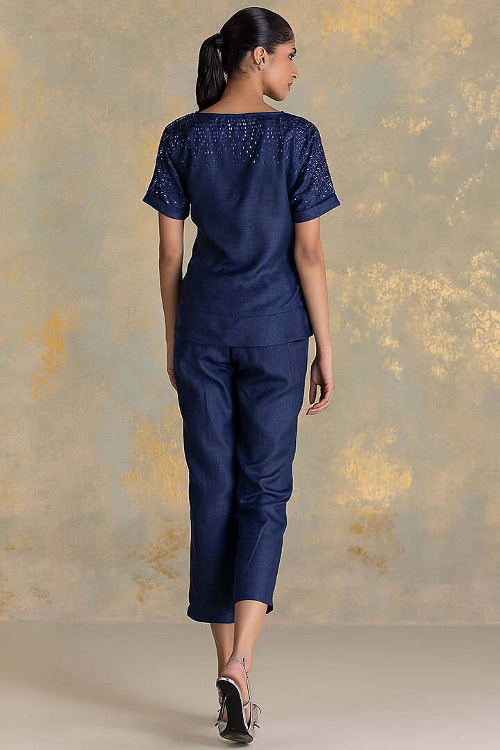 Navy Linen Blend Co-Ord Set by Kaveri at Pernia's Pop Up Shop