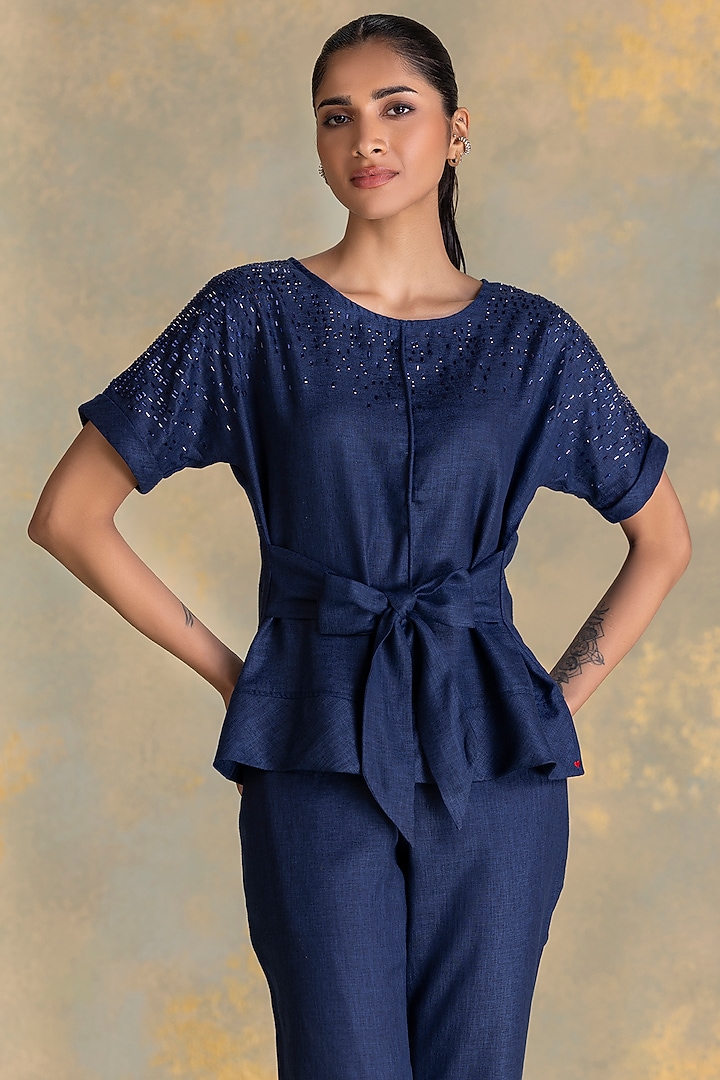 Navy Linen Blend Top by Kaveri at Pernia's Pop Up Shop
