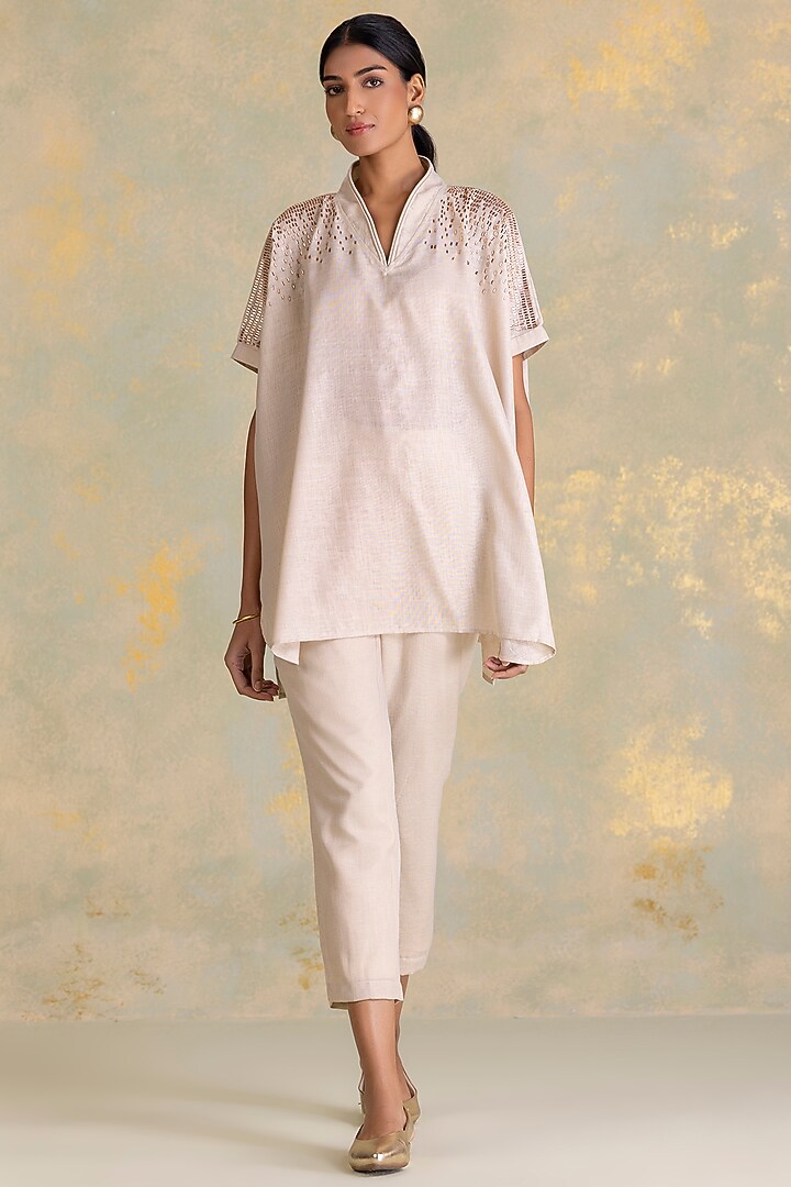 Natural Beige Linen Blend Co-Ord Set by Kaveri at Pernia's Pop Up Shop