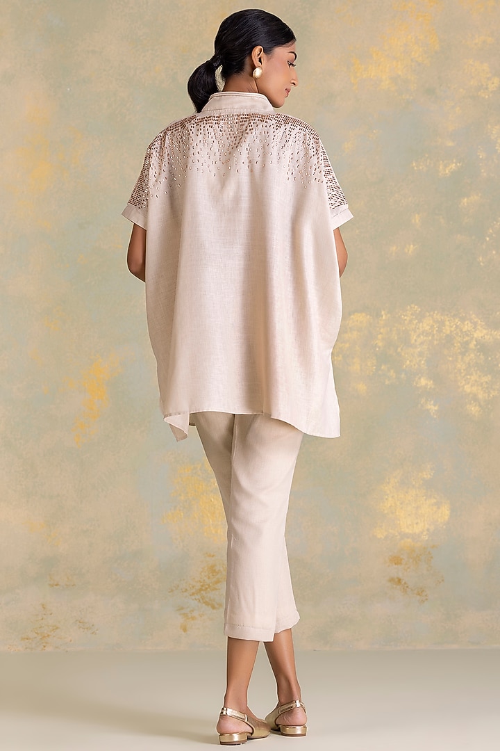 Natural Beige Linen Blend Co-Ord Set by Kaveri at Pernia's Pop Up Shop