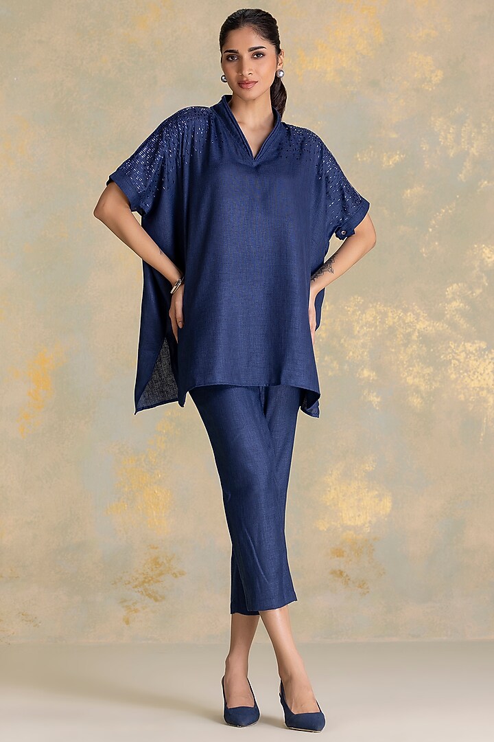 Navy Linen Blend Co-Ord Set by Kaveri at Pernia's Pop Up Shop