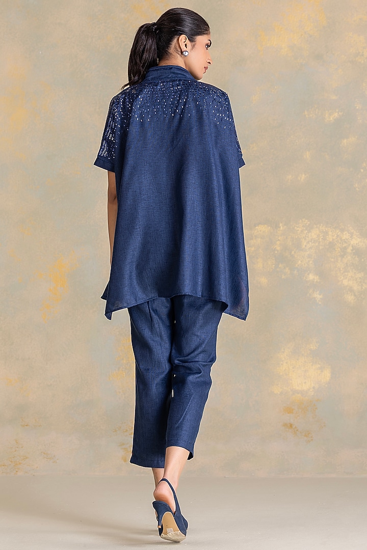 Navy Linen Blend Co-Ord Set by Kaveri at Pernia's Pop Up Shop