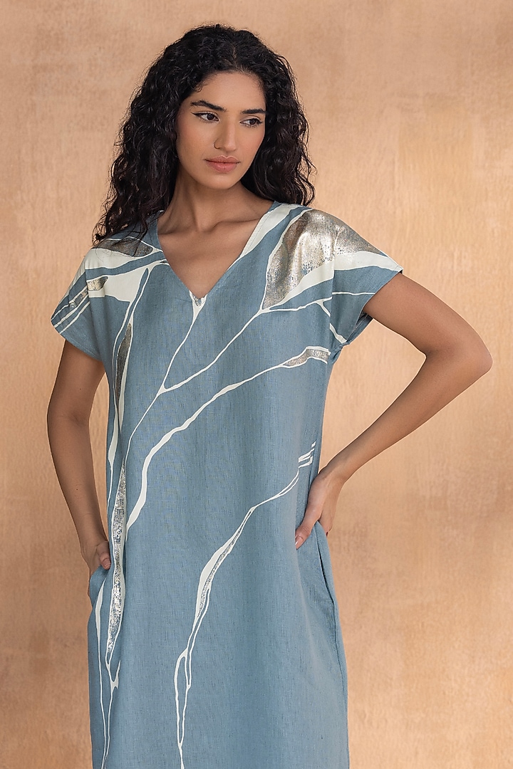 Jade Linen Printed Summer Dress by Kaveri at Pernia's Pop Up Shop