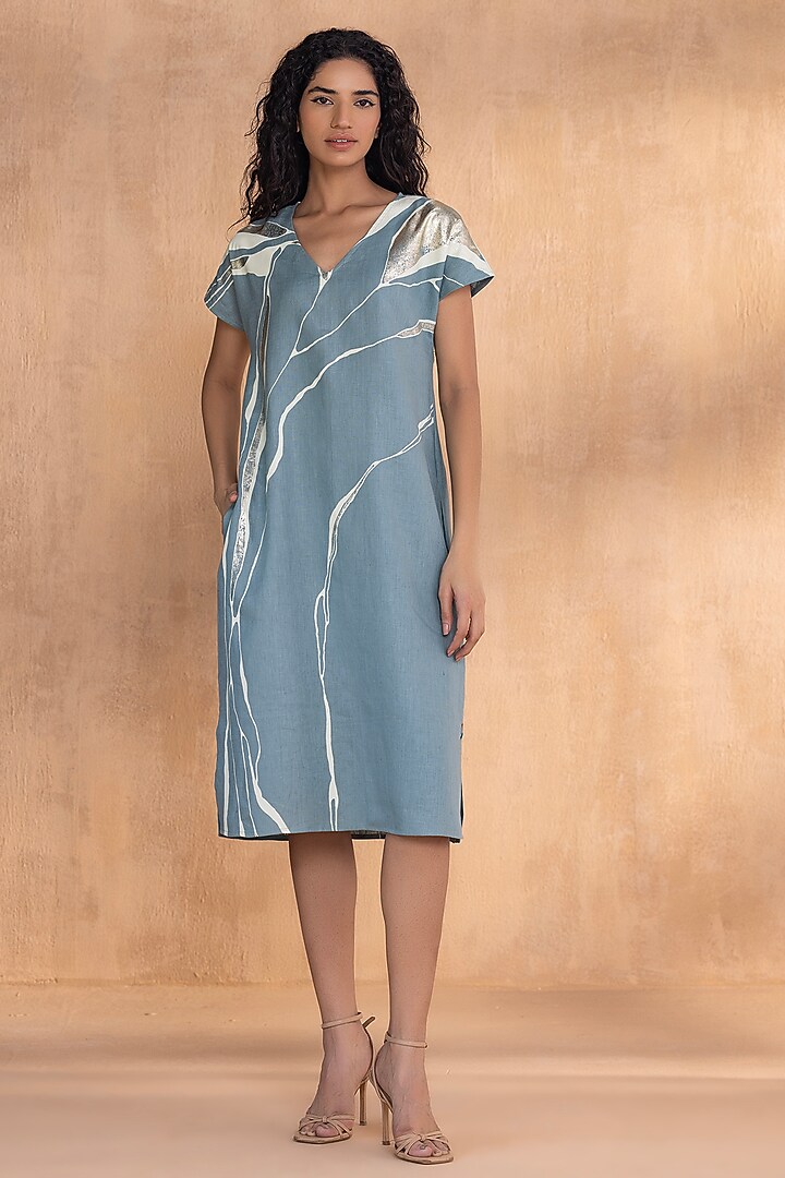 Jade Linen Printed Summer Dress by Kaveri at Pernia's Pop Up Shop