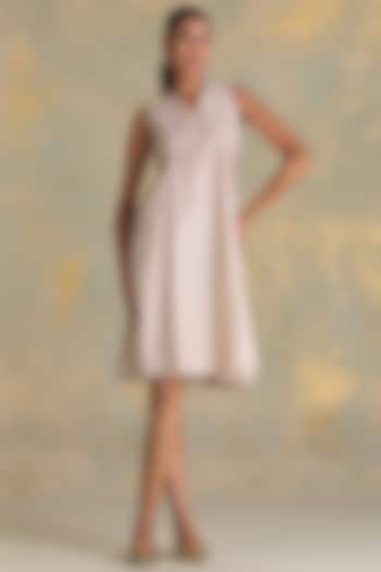 Natural Beige Linen Blend Flare Vacation Dress by Kaveri at Pernia's Pop Up Shop