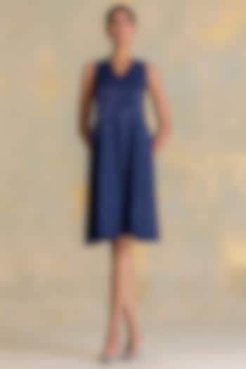 Navy Linen Blend Flare Vacation Dress by Kaveri at Pernia's Pop Up Shop