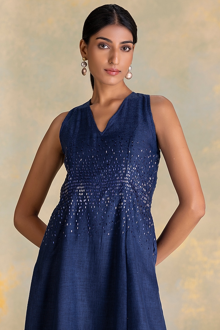 Navy Linen Blend Flare Vacation Dress by Kaveri at Pernia's Pop Up Shop