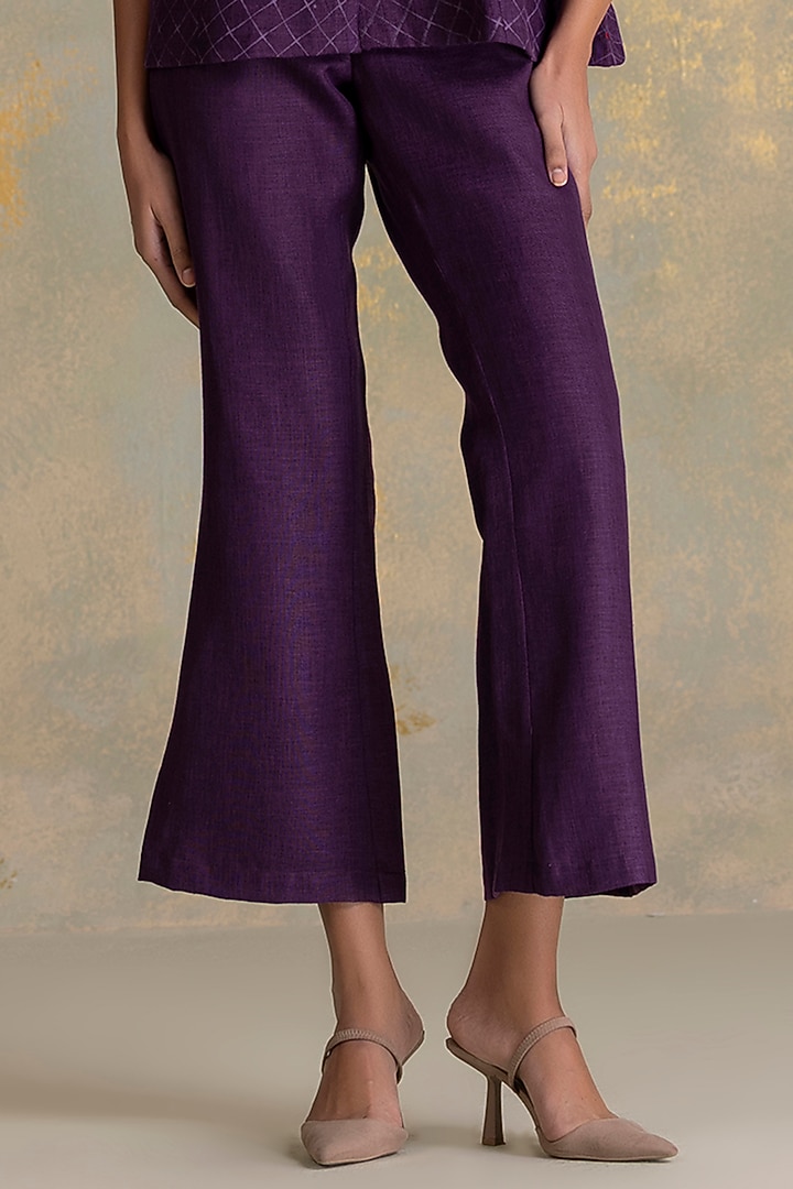 Aubergine Linen Blend Co-Ord Set by Kaveri at Pernia's Pop Up Shop