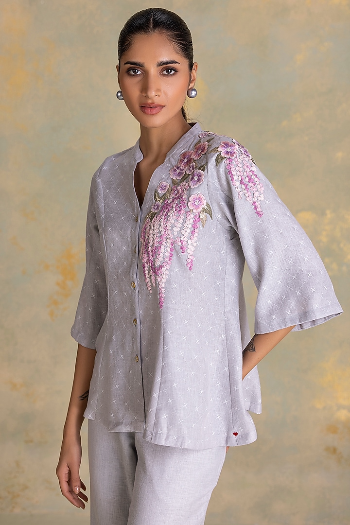 Smoke-Grey Linen Blend Co-Ord Set by Kaveri at Pernia's Pop Up Shop