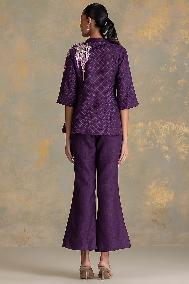 Aubergine Linen Blend Peplum Top by Kaveri at Pernia's Pop Up Shop