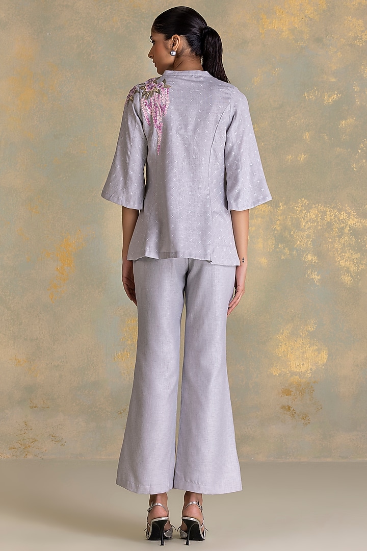 Smoke Grey Linen Blend Peplum Top by Kaveri at Pernia's Pop Up Shop