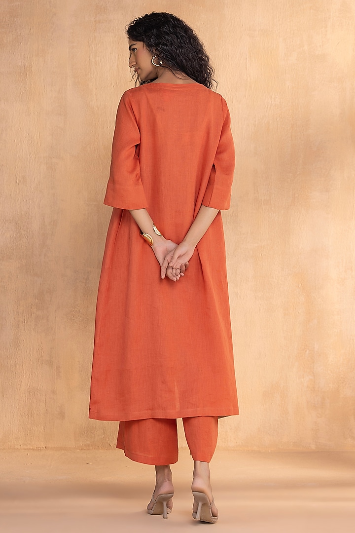 Tangerine Linen Hand-Screen Printed Co-Ord Set by Kaveri at Pernia's Pop Up Shop