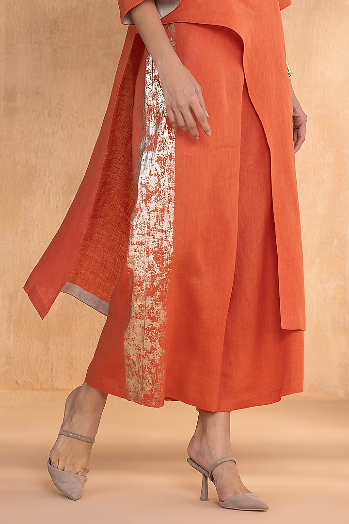 Tangerine Linen Hand-Screen Printed Co-Ord Set by Kaveri at Pernia's Pop Up Shop