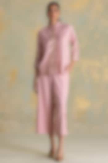 Blush Linen Blend Floral Embroidered Co-Ord Set by Kaveri at Pernia's Pop Up Shop