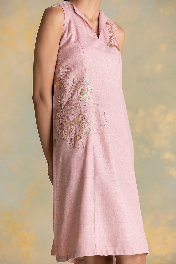 Blush Linen Blend Floral Embroidered Sleeveless Summer Dress by Kaveri at Pernia's Pop Up Shop